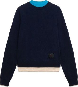 Marni Kasjmier trui met gelaagd effect - Heren - Ronde hals truien - Blauw - L - Kasjmier - Truien & Vesten
