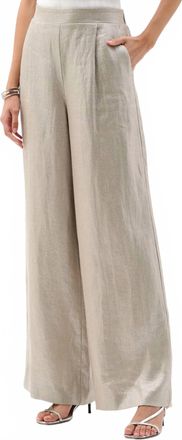 Joseph Ribkoff Foiled Linen Wide Leg Pants In Champagne