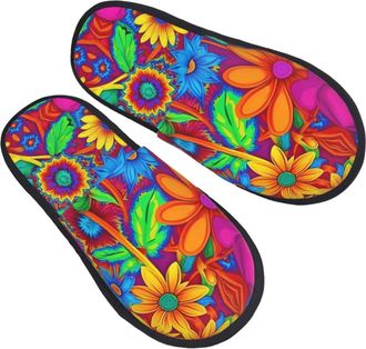 Generic Plush Mens Slipper Rainbow Tie Dye-Red print Mens Slipper Lightweight Ladies Slippers for Travel Winter Bedroom L
