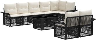 vidaXL Conjunto De Sof&aacute;s De Jard&iacute;n 9 Uds. Negro Y Blanco Crema Vidaxl