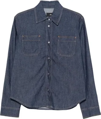 7 For All Mankind Overhemden, Dames, Blauw, XS, Denim, Utility Shirt