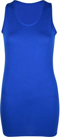 Purple Hanger Womens New Plain Round Scoop Neck Sleeveless Racer Back Ladies Long Length Stretch Muscle Vest Top Royal Blue Size 8 - 10