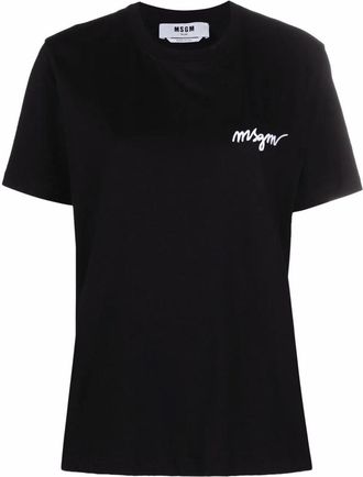 Msgm Logo-Embroidered Cotton T-Shirt Clothing