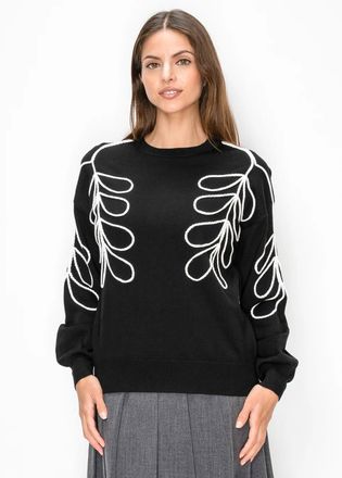 YAL New York Black Crewneck Sweater with Cord Embroidery