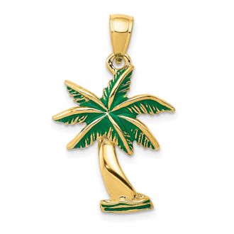 Diamond2Deal 14k Yellow Gold Enameled Palm Tree Pendant