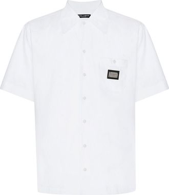 Dolce & Gabbana logo-tag cotton bowling shirt - men - Cotton - 42 - White
