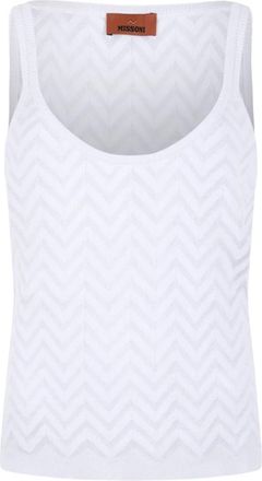 Missoni Stretch Chevron Katoen en Viscose Tanktop - Dames - Tops zonder mouwen - Wit - XL - Katoen - Tops