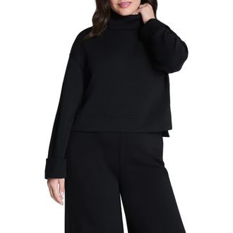 Spanx Cuffed Sleeve Crop Turtleneck Sweatshirt in Very Black at Nordstrom Rack, Size X-Small