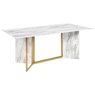 Beliani Beliani - Mesa De Comedor Blanco Negro Dorado 200 X 100 Cm Mdf Vidrio M&aacute;rmol 8 Plazas Calcio