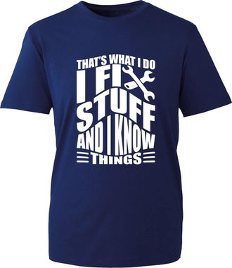 Generic Mechanic T-Shirt Thats What I Do I Fix Stuff and I Know Things Funny Mechanic Quote Adult Kids Unisex Tee Top (Navy, XL)