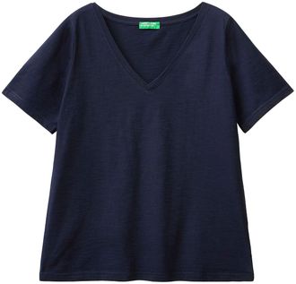 Benetton T-Shirt, Damen, Gr. XS (34), blau (marine), Single Jersey, Obermaterial: 100% Baumwolle, UNITED COLORS OF BENETTON, unifarben, Basic, figurumspielend 