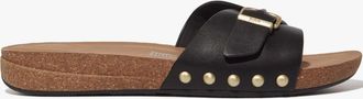 FitFlop Womens FitFlop iQUSHION ADJUSTABLE BUCKLE LEATHER Womens Slides Black - Size: 5