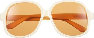 Valentino 50mm Polarized Round Sunglasses in Ivory Ivory Orange at Nordstrom Rack
