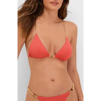 Vix Firenze April Crinkle T-Back Bikini Top in Coral at Nordstrom, Size Large
