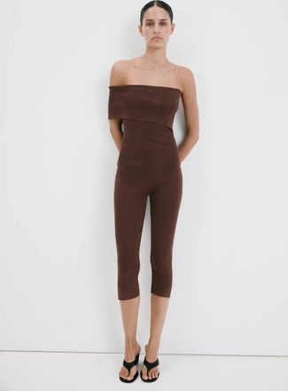 Mango Leggings spacco bordo inferiore cioccolato - Donna - S - MANGO
