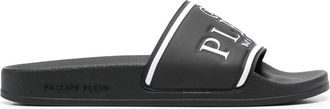 Philipp Plein logo print slides - unisex - PVC - 40 - Black