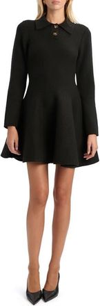 Bardot Lexter Long Sleeve Fit & Flare Polo Sweater Minidress in Chocolate at Nordstrom, Size X-Small