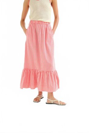 Compa&ntilde;&iacute;afant&aacute;stica Gingham Maxi Skirt In Red