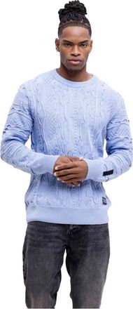 Carlo Colucci Truien & Vesten, Heren, Blauw, M, Katoen, Effen gebreide trui