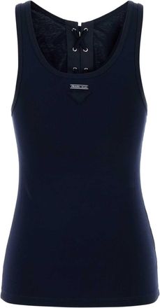 Prada Womens Navy Blue Cotton Tank Top Maglie Sweater