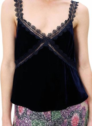 FRNCH Cambria Velvet Lace Cami Top In Navy