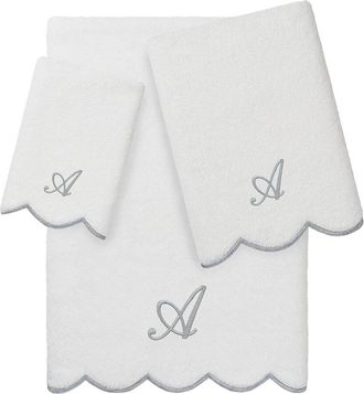 Linum Home Textiles 100% Turkish Cotton Adornia Scallop 3Pc Personalized Towel Set