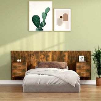 vidaXL Cabecero De Cama Con Mesitas Madera Contrachapada Roble Ahumado Vidaxl