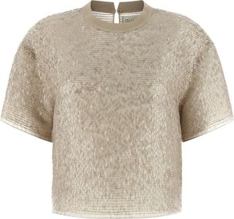Brunello Cucinelli Beige Round Neck Sequins T-shirt