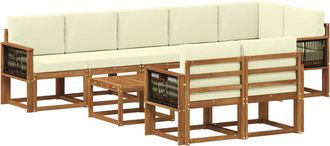 vidaXL Conjunto De Sof&aacute;s De Exterior 9 Uds. Natural Y Crema Poli&eacute;ster Vidaxl