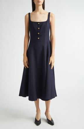 Altuzarra Orrie Sleeveless Linen Blend Midi Dress in 000400 Navy at Nordstrom, Size 10 Us