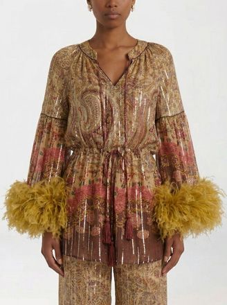 Valentino Blusa in seta stampata Valentino con piume