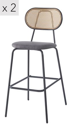 Nordlys Set 2 taburetes altos en acero y ratan negro