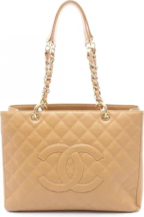 Chanel Brown Grained Calfskin Handbag Tote Bag (Pre-Owned)