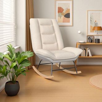 OEM Sill&oacute;n Mecedora Escandinavo Reclinable 1 Plaza - Tela De Lino Beige, Respaldo Ajustable 5 Posiciones