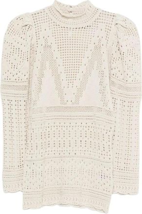Isabel Marant Gehaakte Trui met Mock Neck - Dames - Ronde hals truien - Beige - S - Truien & Vesten