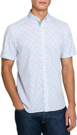 ConStruct Quadruple Diamond Woven Short Sleeve Basic in White/green at Nordstrom, Size Xx-Large