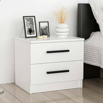 Dmora Dmora - Mesa De Noche Iune, C&oacute;moda Baja, Mesilla De Noche, Estante De La Cama, 50x47 H40 Cm, Blanco