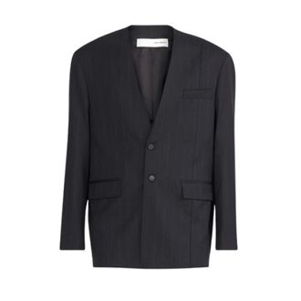Isabel Benenato Formal Blazers, male, Gray, Size: S Pinstripe wool blazer
