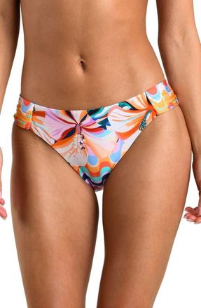 Sunshine 79 Untamed Tropics Shirred Side Bikini Bottoms in Purple Multi at Nordstrom, Size 14