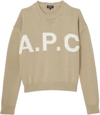 A.P.C. Logo Jumper - Dames - Ronde hals truien - Beige - S - Wol - Truien & Vesten