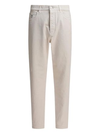 Brunello Cucinelli logo-embroidered cotton trousers - White