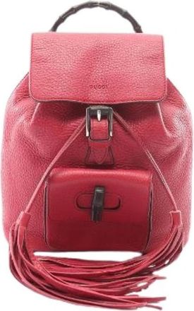 Gucci Pre-owned Bamboo Leren Rugzak - Dames - Vintage Rugzakken - Rood - ONE Size - Leer - Vintage