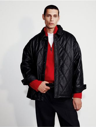 Calvin Klein Mens Leather Quilted Jacket - Black - XL