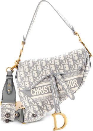 Dior Borsa a spalla Saddle media in tela con motivo Oblique e logo - Grigio