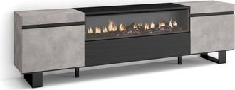 Skraut Home Mueble tv efecto madera cemento 200x35x57cm chimenea efecto fuego