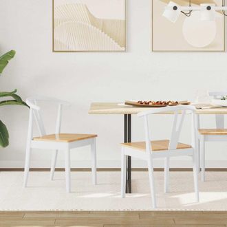 vidaXL Silla De Comedor 2 Pcs Y Natural Madera De Caucho S&oacute;lido Vidaxl
