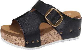 Generic 2026 Womens Summer Slide Sandals Casual Open Toe Platform Slippers with Buckle Strap Leather Upper for Daily Wear Comfortable Outfit Jeans (Black, 6.5