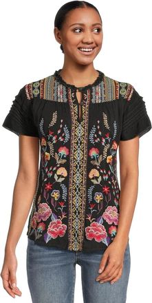 Johnny Was Womens Johnny Was Lafaret Blouse Black Floral Cupro Cap Sleeve Top GBO1320