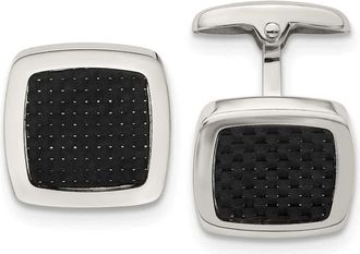 Diamond2Deal Stainless Steel Polished Black Carbon Fiber Inlay Rounded Square Cufflinks