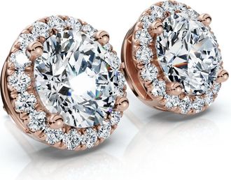 Pompeii3 2.25Ct Halo Round Diamond Studs 14k Gold Lab Grown Womens Earrings